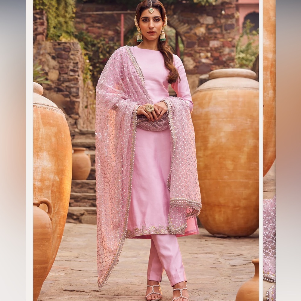Lilac Embroidered Straight Suit